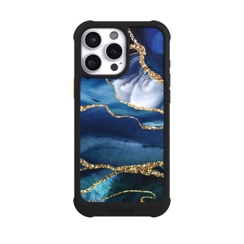 Apple iPhone 16 Pro Max NIVOmax  Blauer Marmor Gold Glitzer Look