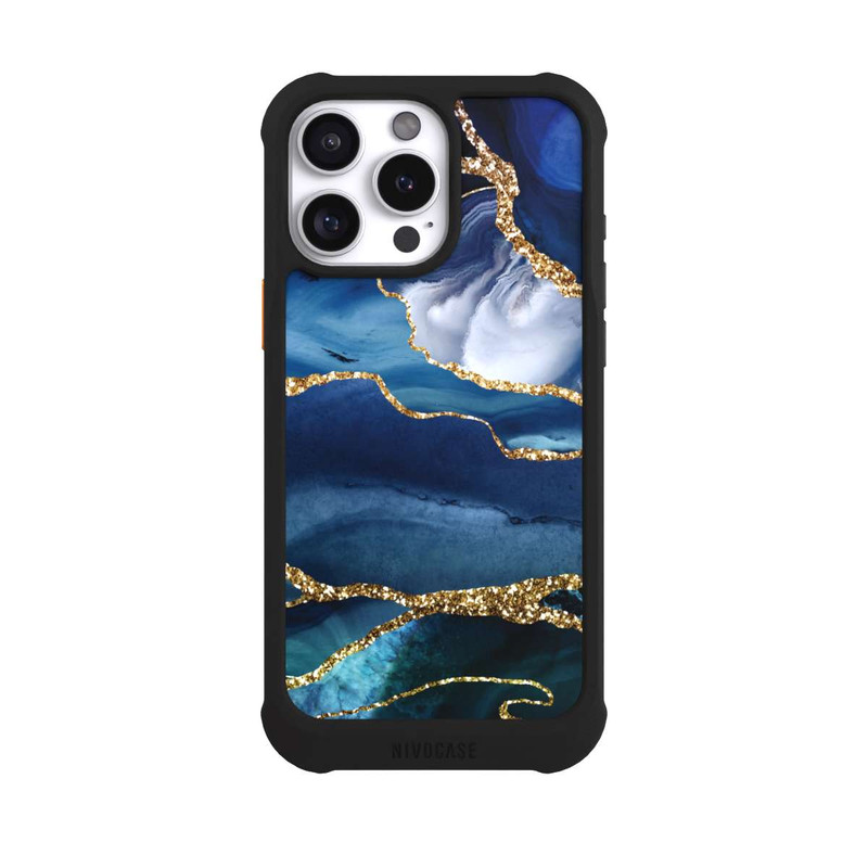 iPhone 16 Pro Max NIVOmax  Blauer Marmor Gold Glitzer Look