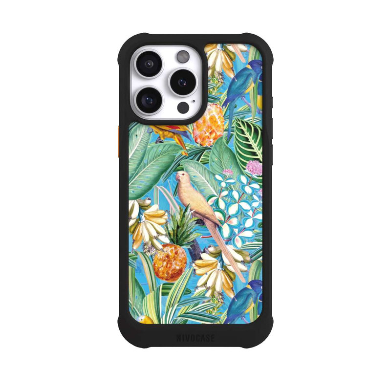 iPhone 16 Pro Max NIVOmax Tropical Parrots on Blue Wallpaper