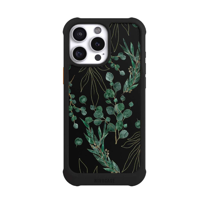 iPhone 16 Pro Max NIVOmax Feuilles d'Eucalyptus Fond Noir