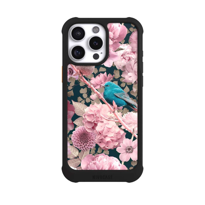iPhone 16 Pro Max NIVOmax Moineaux à motif de fleurs roses