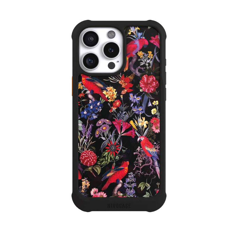 iPhone 16 Pro Max NIVOmax Dunkle Blumen und Papageien