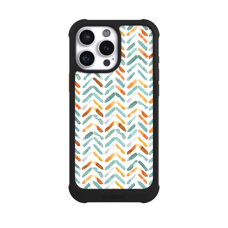 iPhone 16 Pro Max NIVOmax Élégant Automne Chevron Bleu Orange