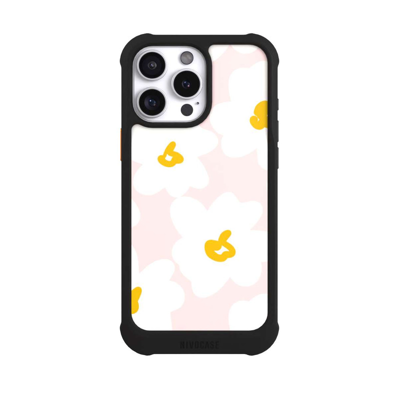 iPhone 16 Pro Max NIVOmax Retro Blumenwand Gänseblümchen Aprikose