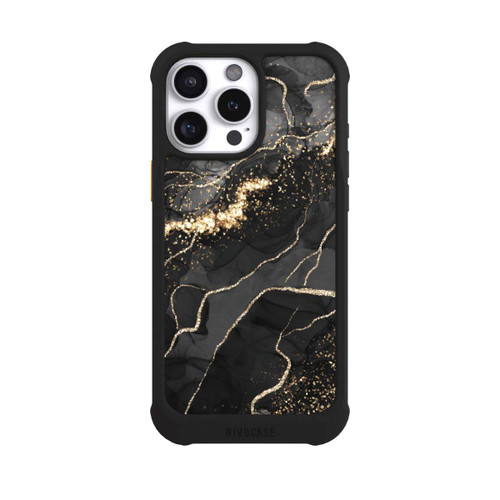 Apple iPhone 16 Pro Max NIVOmax Look Spirales de Marbre Sombre &amp; Or