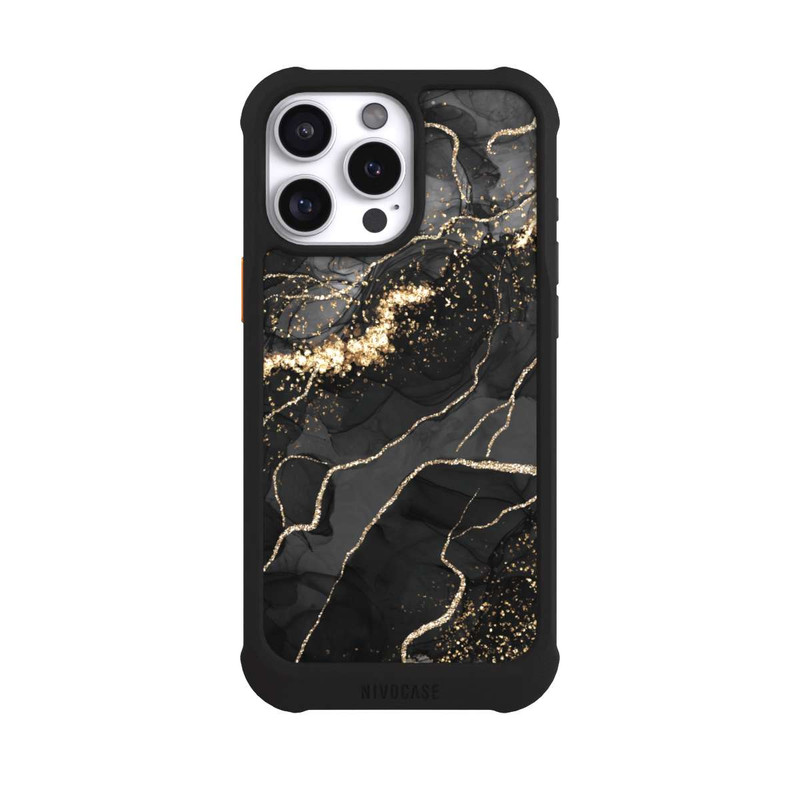 iPhone 16 Pro Max NIVOmax Dunkler Marmor Wirbel Goldoptik