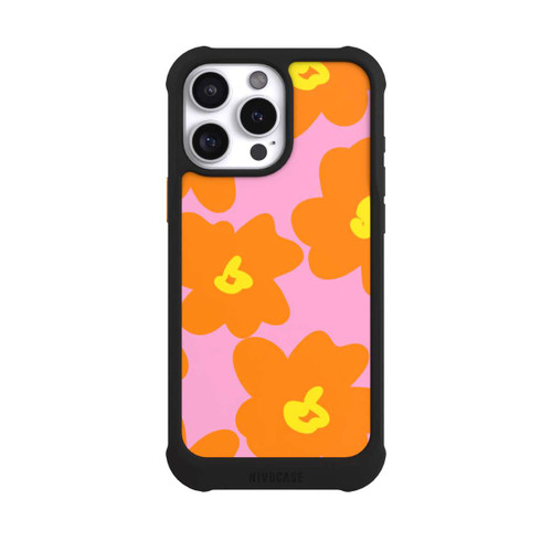 Apple iPhone 16 Pro Max NIVOmax Retro Blumenmuster Pink und Orange
