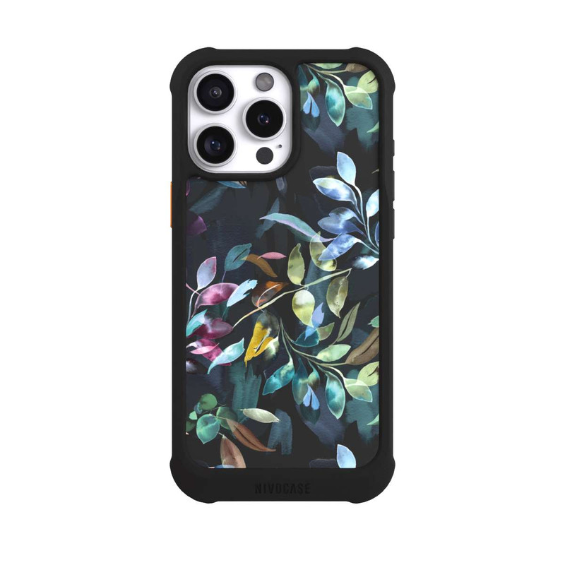 iPhone 16 Pro Max NIVOmax Aquarelle Feuilles Mystiques Noir