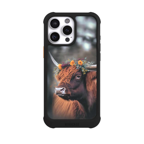 Apple iPhone 16 Pro Max NIVOmax Vache des Highlands avec des fleurs avec IA