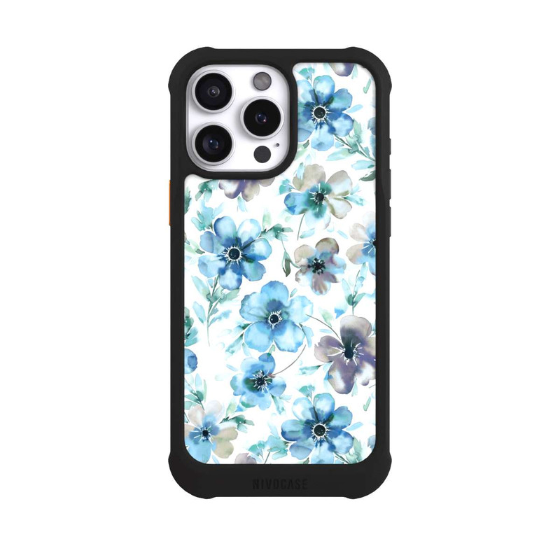 iPhone 16 Pro Max NIVOmax Motif de fleurs bleues Tendance