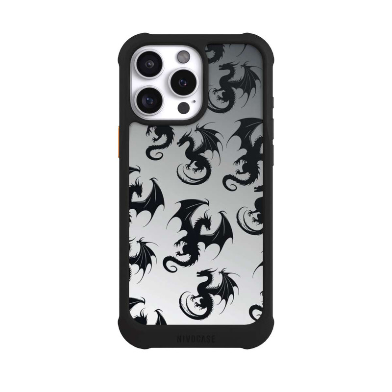 iPhone 16 Pro Max NIVOmax Drachen Muster Grau