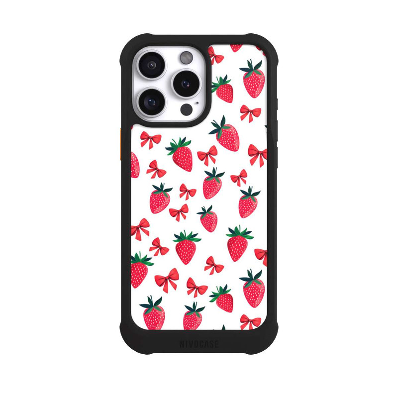 iPhone 16 Pro Max NIVOmax Strawberry Ribbon Pattern Red