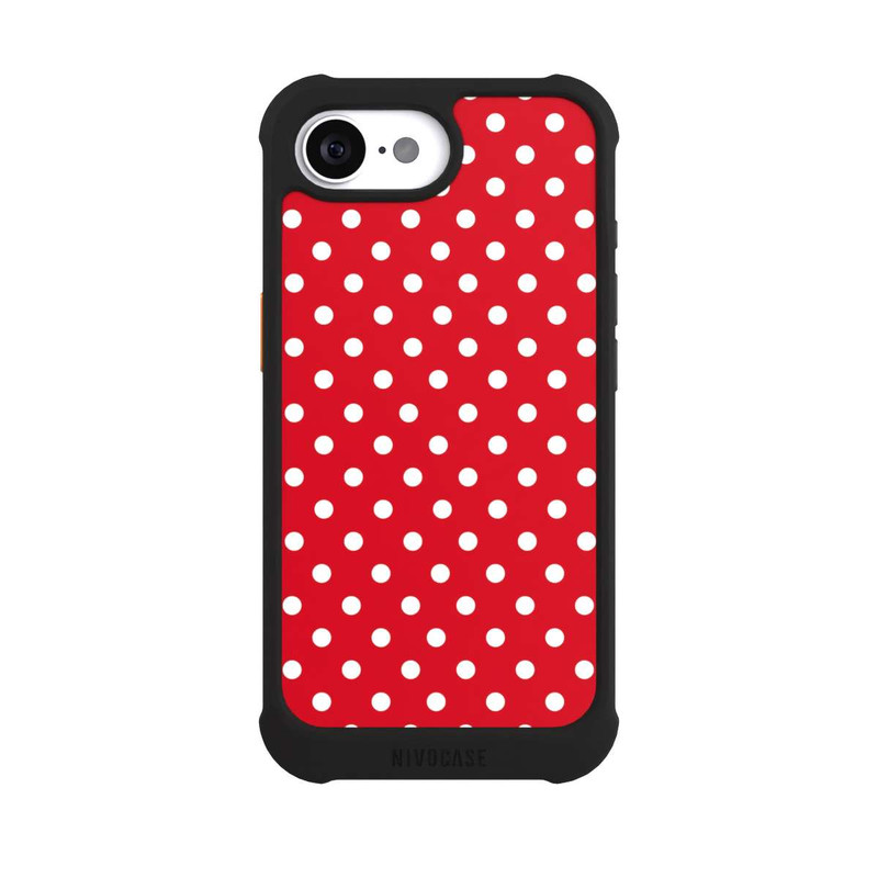 iPhone 16e NIVOmax Polka Dots Dark Red and White