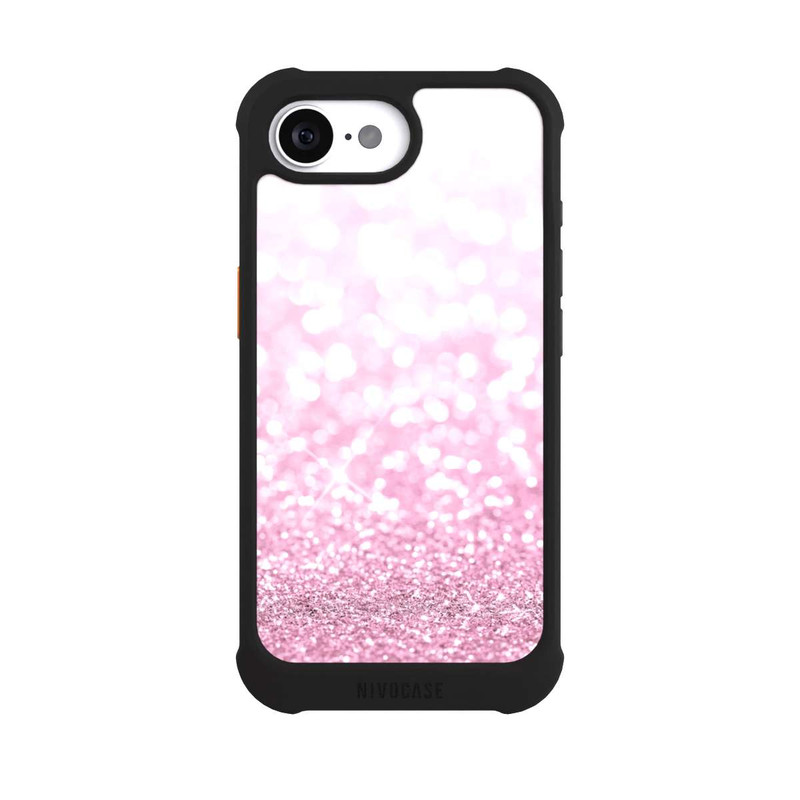 iPhone 16e NIVOmax Pluie de paillettes roses look
