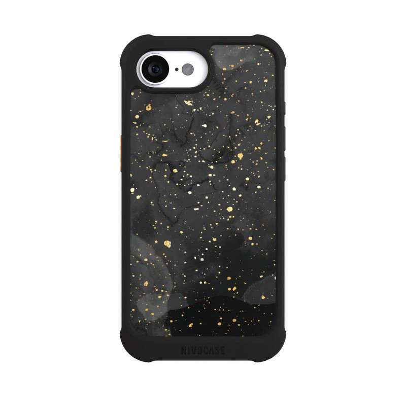 iPhone 16e NIVOmax Glitzernder Marmor-Schwarz-Gold-Look