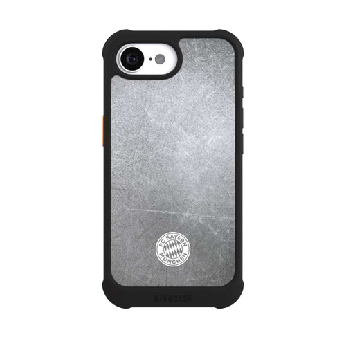 Apple iPhone 16e NIVOmax Logo FCB Classique Petit - Blanc sur Fond Métallique