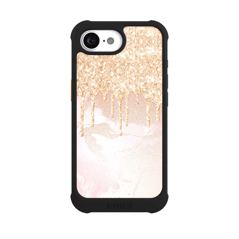 iPhone 16e NIVOmax Gouttelettes Scintillantes Look Rose Gold