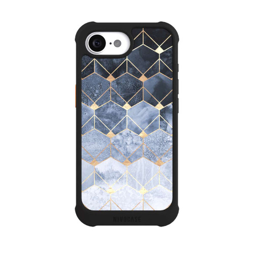 Apple iPhone 16e NIVOmax Blaue Sechsecke und Diamanten Golddruck