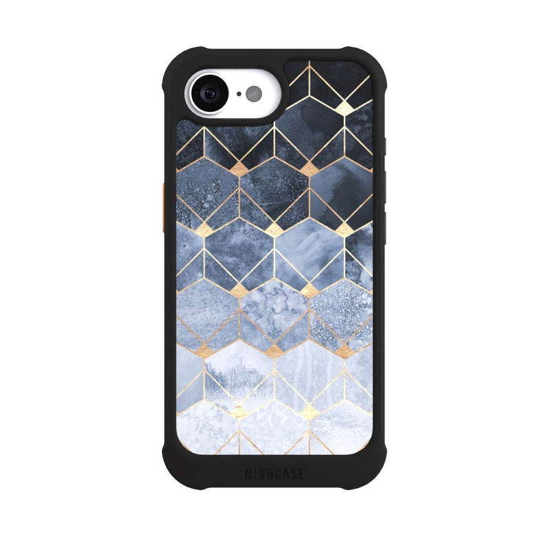 iPhone 16e NIVOmax Blue Hexagons And Diamonds Gold Print