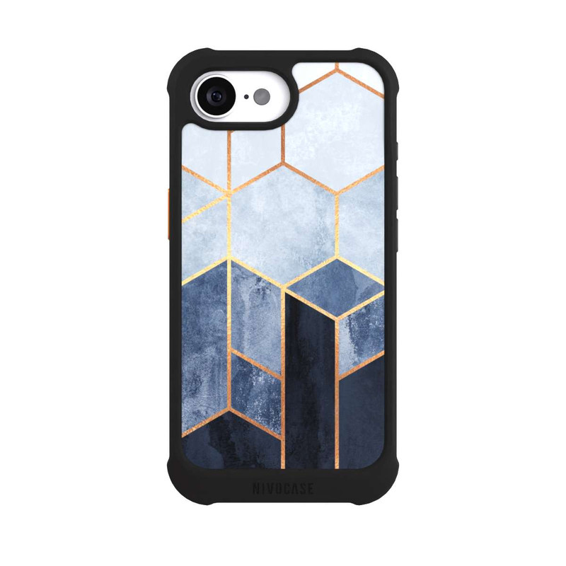 iPhone 16e NIVOmax Blauer Farbverlauf Sechsecke Golddruck