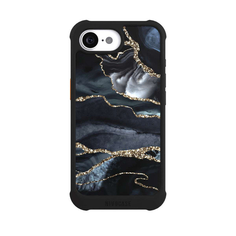 iPhone 16e NIVOmax Dunkler Marmor Gold Glitzerlook