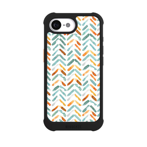 Apple iPhone 16e NIVOmax Elegantes Herbstchevron Blau Orange