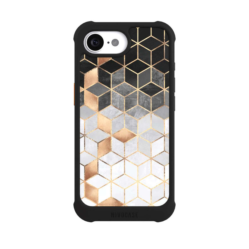 iPhone 16e NIVOmax Würfel dunkel und gold