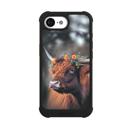 Apple iPhone 16e NIVOmax Vache des Highlands avec des fleurs avec IA