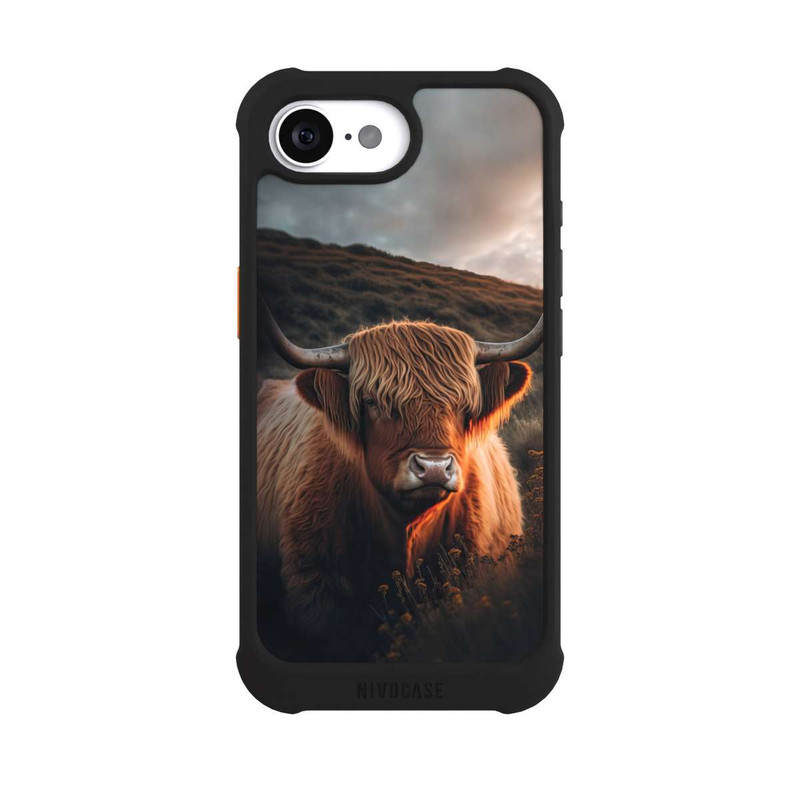 iPhone 16e NIVOmax Vache Highland avec de grandes cornes avec IA