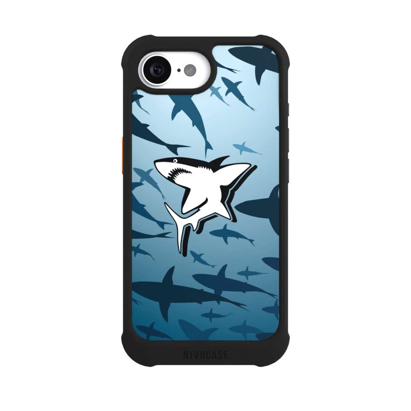iPhone 16e NIVOmax Haie Muster Blau