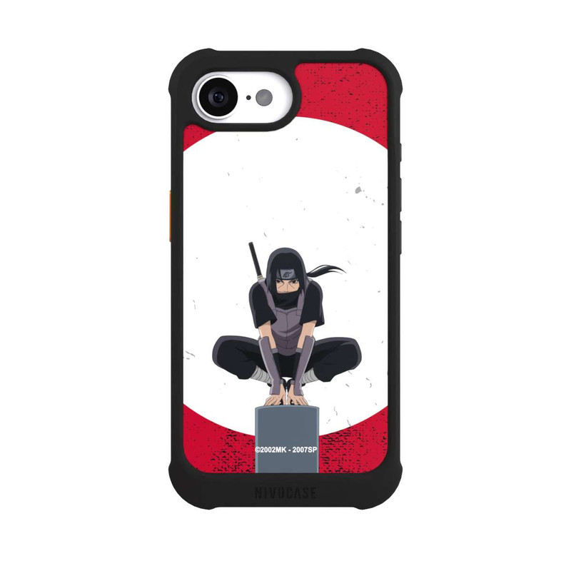 iPhone 16e NIVOmax Symbole Itachi Uchiha fond rouge