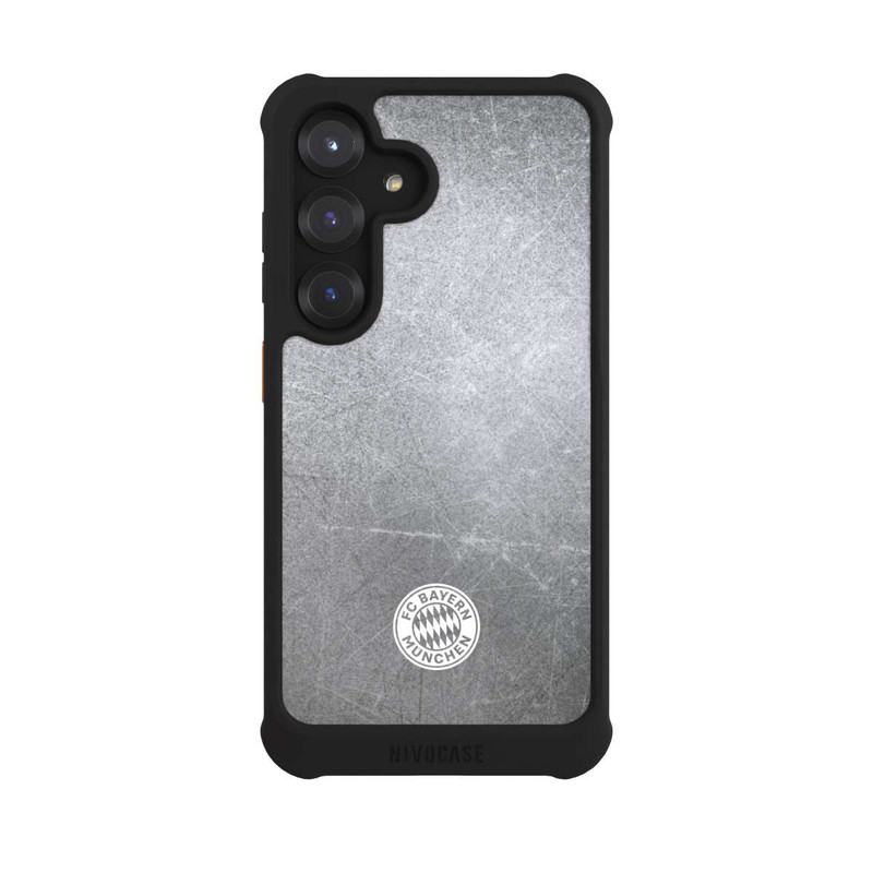 Galaxy S25 NIVOmax Klassisches FCB Logo Klein - Weiß auf Metalllook