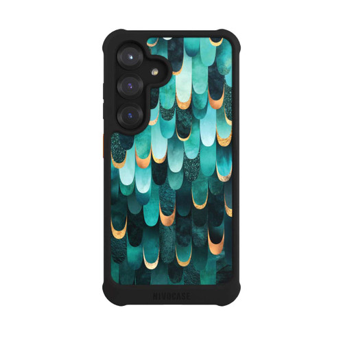 Samsung Galaxy S25 NIVOmax Imprimé or turquoise à plumes