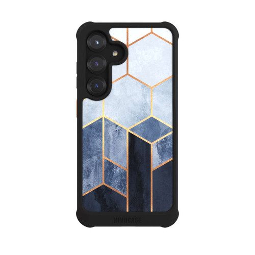 Samsung Galaxy S25 NIVOmax Impression d'or d'hexagones bleus doux