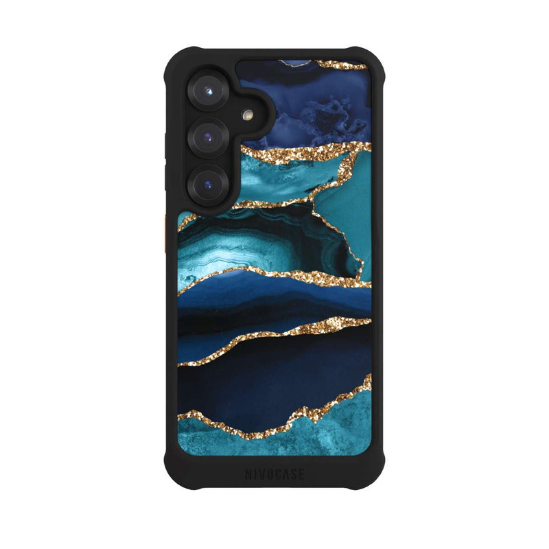 Galaxy S25 NIVOmax Dark and Light Blue Marble Gold Glitter Look