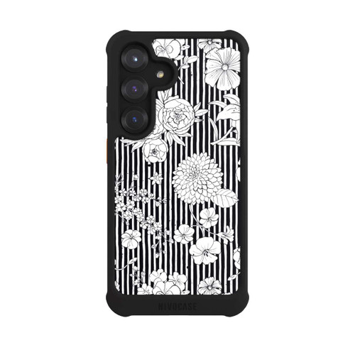 Samsung Galaxy S25 NIVOmax Blumen und Streifen Schwarz und Weiß