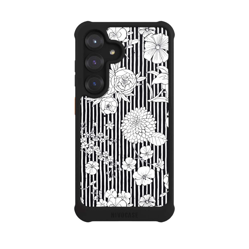 Galaxy S25 NIVOmax Blumen und Streifen Schwarz und Weiß