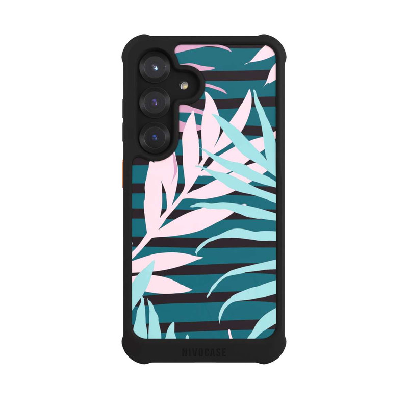 Galaxy S25 NIVOmax Pastell-Dschungelblätter rosa blaugrün