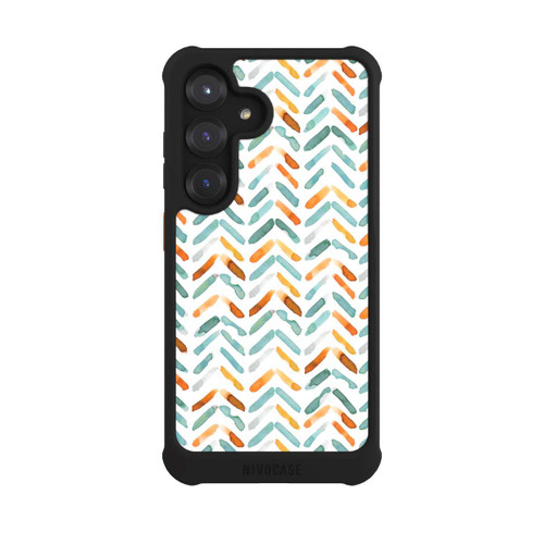 Samsung Galaxy S25 NIVOmax Elegantes Herbstchevron Blau Orange