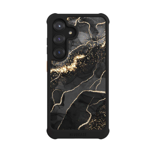 Samsung Galaxy S25 NIVOmax Look Spirales de Marbre Sombre &amp; Or