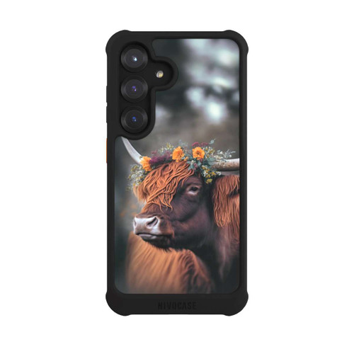 Samsung Galaxy S25 NIVOmax Vache des Highlands avec des fleurs avec IA