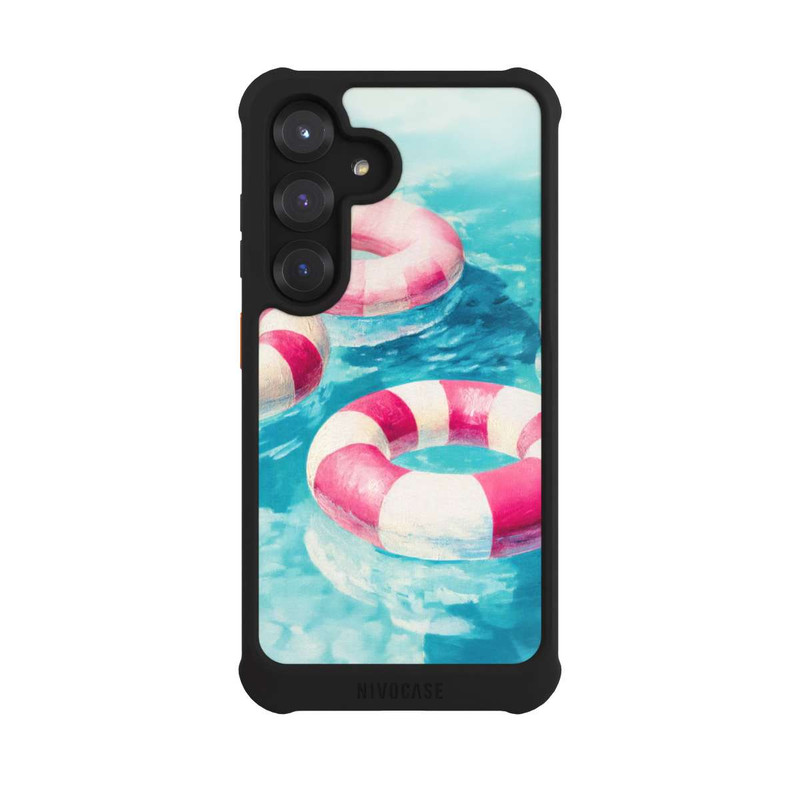 Galaxy S25 NIVOmax Gestreifte Schwimmringe im Pool