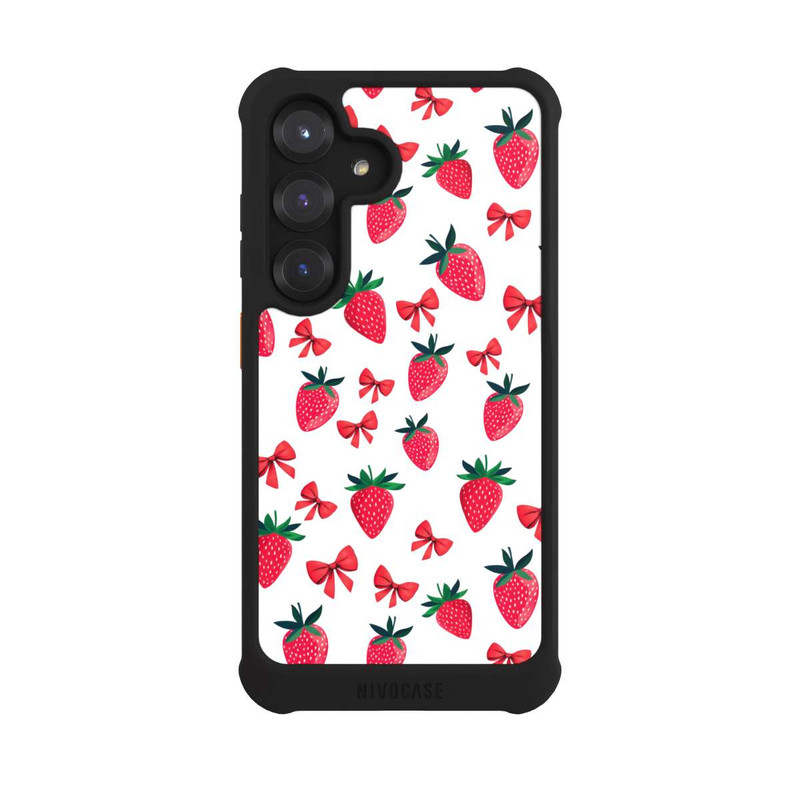 Galaxy S25 NIVOmax Strawberry Ribbon Pattern Red
