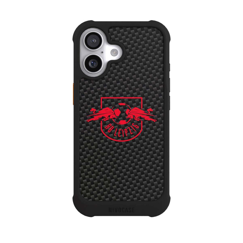 iPhone 17 NIVOmax Rotes RB Leipzig Logo auf Carbonoptik