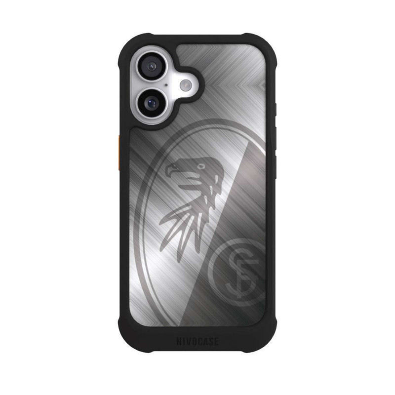iPhone 17 NIVOmax SC Freiburg Glänzendes Metall Hintergrund
