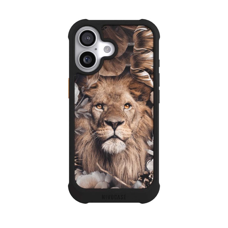 iPhone 17 NIVOmax Löwe Blumenrahmen Beige