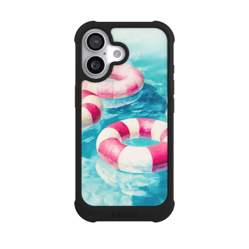 iPhone 17 NIVOmax Gestreifte Schwimmringe im Pool