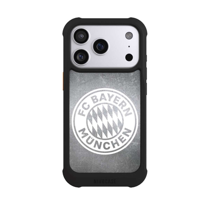 iPhone 17 Pro NIVOmax Klassisches FCB Logo Klein - Weiß auf Metalllook