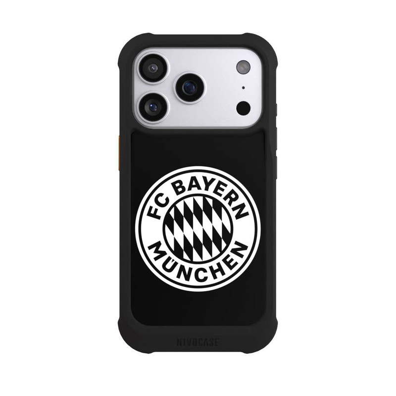 iPhone 17 Pro NIVOmax Logo FCB Classique Petit - Blanc sur Fond Noir