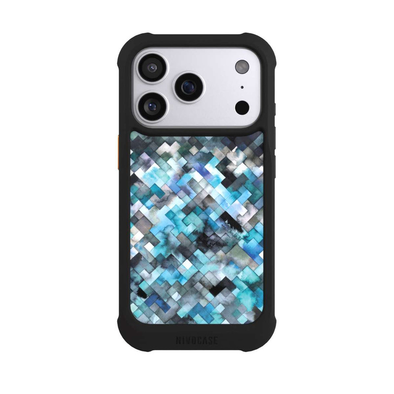 iPhone 17 Pro NIVOmax stimmungsvolles geometrisches Muster blau